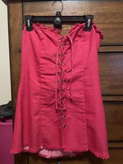 Red Strapless Corset Style Top – Lace Up Front – Size Medium