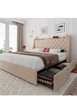 Bed frame with mattress and foam on top mattress.