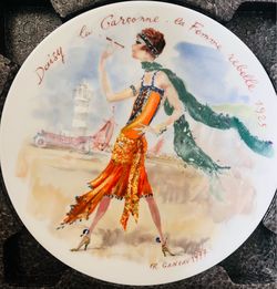 This is a Henri D'Arceau-Limoges porcelain collector plate titled "Daisy La Garçonne - La Femme Rebelle" from 1925