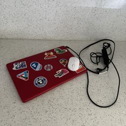 Red Laptop Hp With Mouse And Charger 