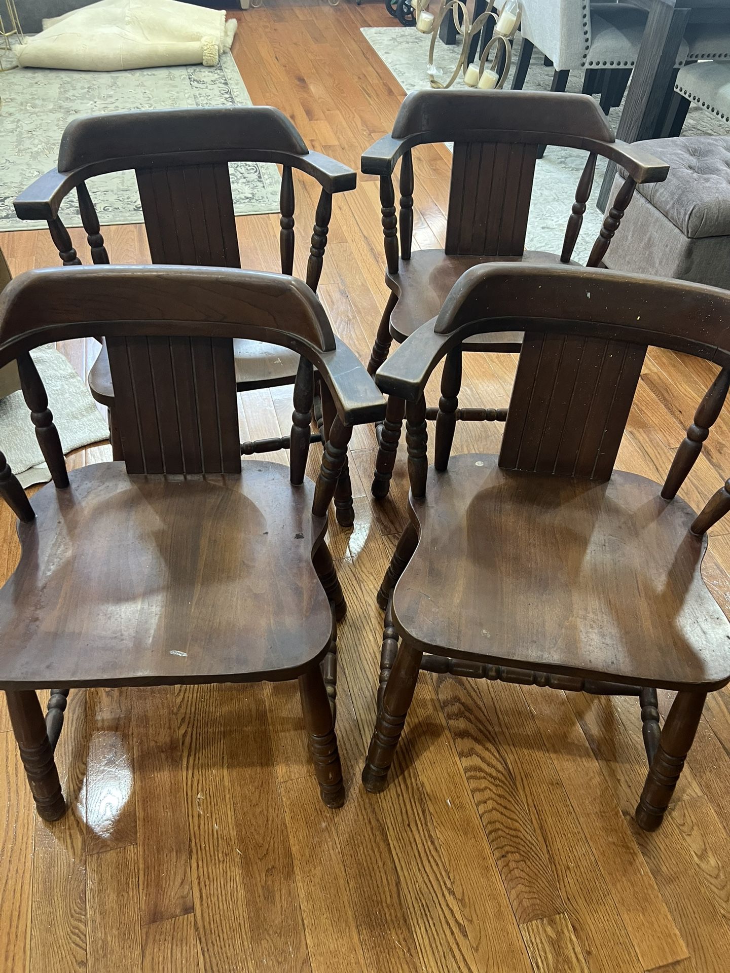 1970s Slavic Solid Cherry Low Back Windsor Chairs set of 4