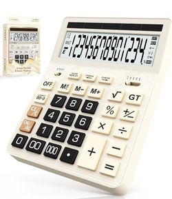 Calculators Desktop, 2026 Upgrade 14 Digit Large Size Calculator with 5-Inch LCD Display and Solar Power, Office Calculator for Desk (White)