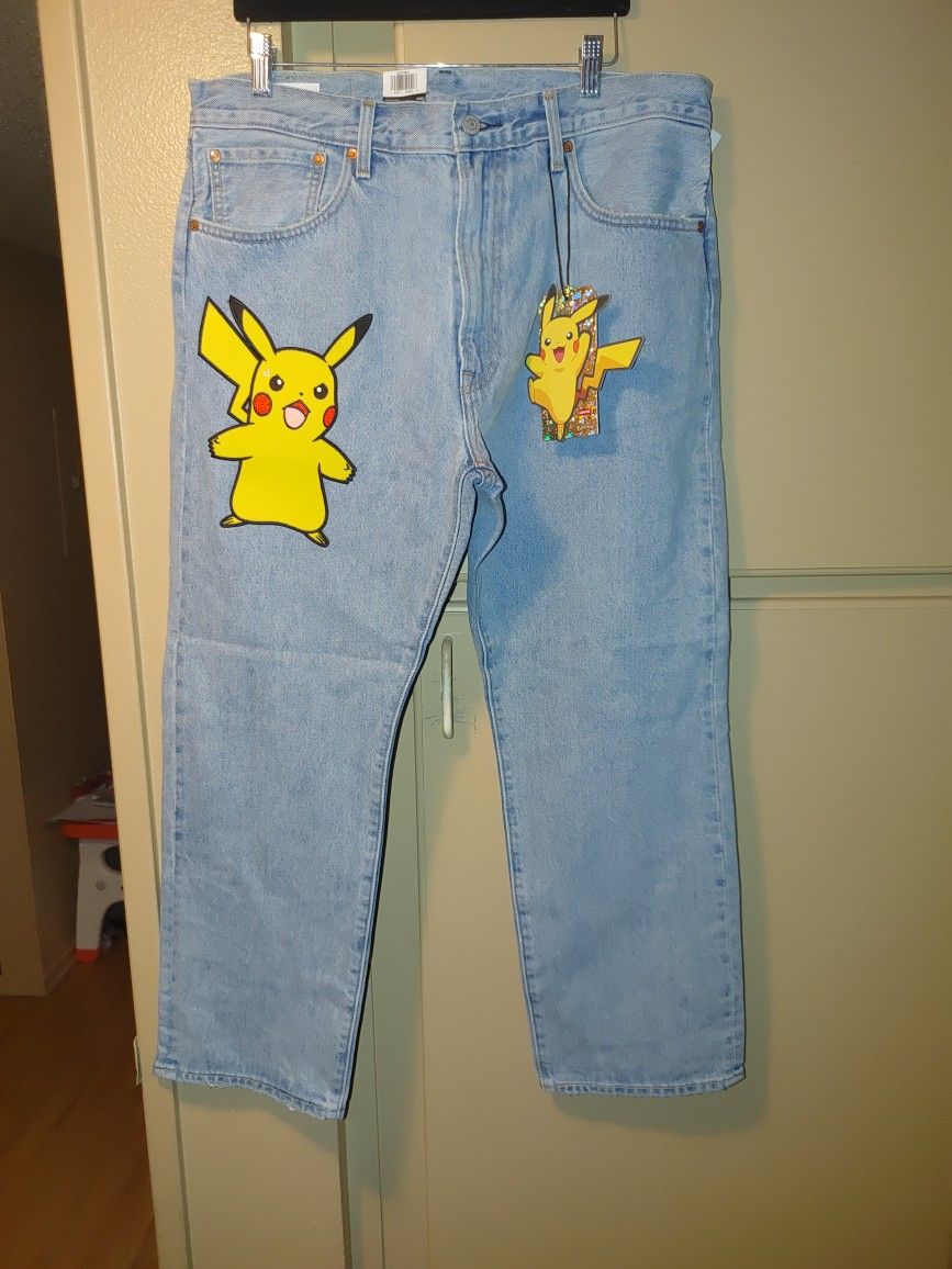 Levi's Levis Men 551 Z Pokemon Pikachu Patch Denim Graphic Jeans Limited 36 X 30