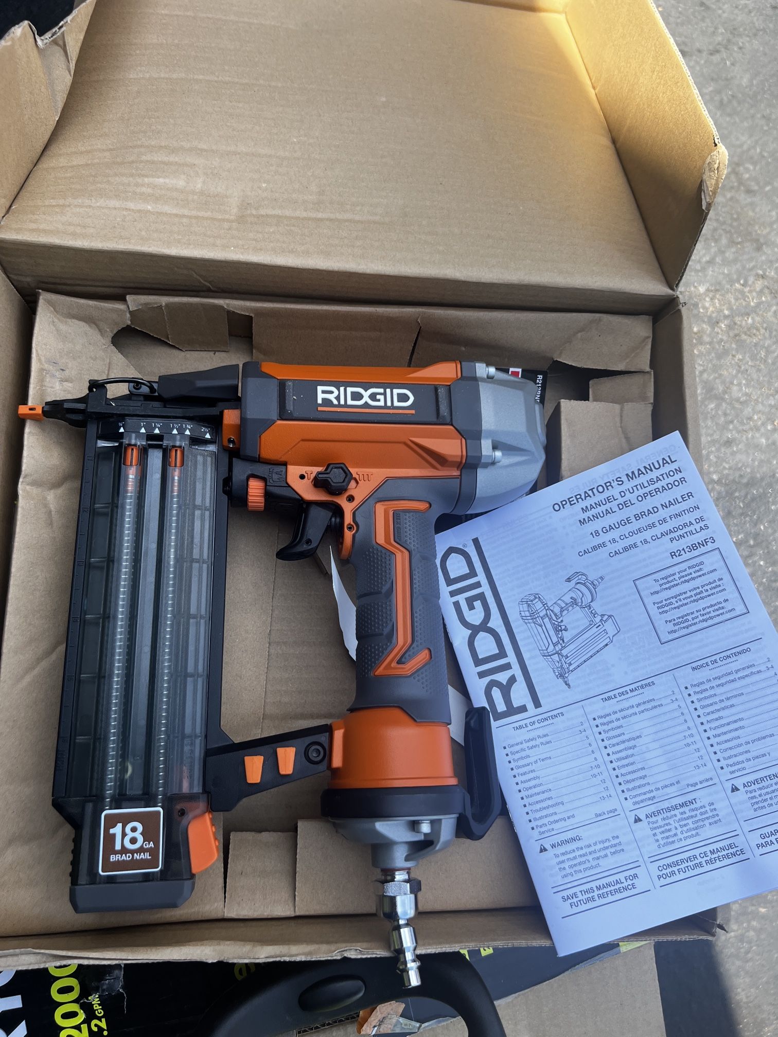 RIDGID BRAND NAILER Pneumatic 18-Gauge 2-1/8 in. Brad Nailer with CLEAN DRIVE Technology, and Tool Bag