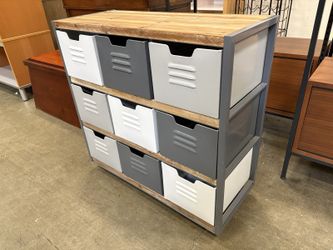 Industrial Style Rolling Cube Organizer with Metal Drawers