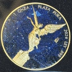 BENITOITE The 4 Rarest Precious Stones 1 Oz Silver Coin Mexico 2024 24k gold, diamond Dust