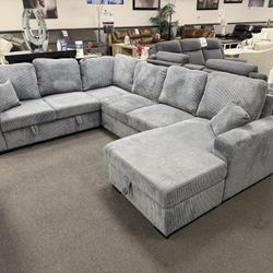 Gray Sofa Sectional Sleeper & Storage 