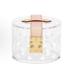 LOUIS VUITTON SCOTT, letter print, Trunk S lock emblem, acrylic, cylinder - shaped makeup bag/handbag, regular, men's style, transparent color (6)90