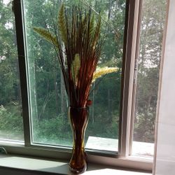 Amber Color Vase With Stems 