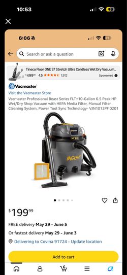 Vacmaster Professional Beast Series FLT+10-Gallon 6.5 Peak HP Wet/Dry Shop Vacuum