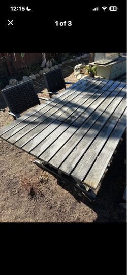 Large Outdoor Aluminum Wood Slat Patio Table