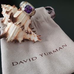 David Yurman Sterling Silver, Amethyst, 14k Gold Ring