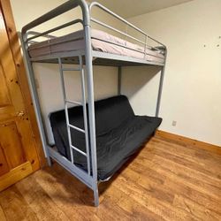 Metal Futon Bunk Bed – Twin Over Double – Gray – 