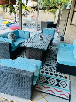 🔥 7-Piece Outdoor Patio Set with Gas Fire Pit Table — $200!