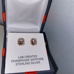 14k Gold Plated Earrings- Pink Sapphire And White Sapphire With Halo Design.