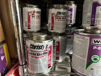 I Have Christy’s Red Hot Blue Glue $10each and Weld-on Primer /and Weld-on CPVC $5 Each Can 32oz   Tengo pegamento$1p y primer / cpvc / plomeria y gar