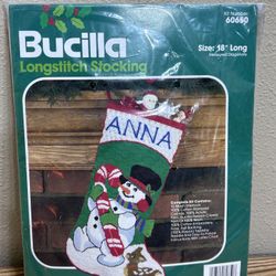 Bucilla Longstitch Stocking Kit “Frosty and Friend” 18” Sealed Kit #60650 USA