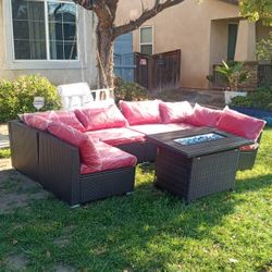 Red Cushions Patio Set Patio Furniture Outdoor Furniture Outdoor Patio Furniture Set Patio Chairs Propane Fire Pit Brand New Outdoor Furniture Patio 