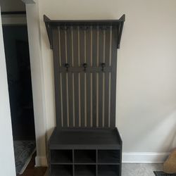 Coat Rack With Hooks and Shoe Storage 