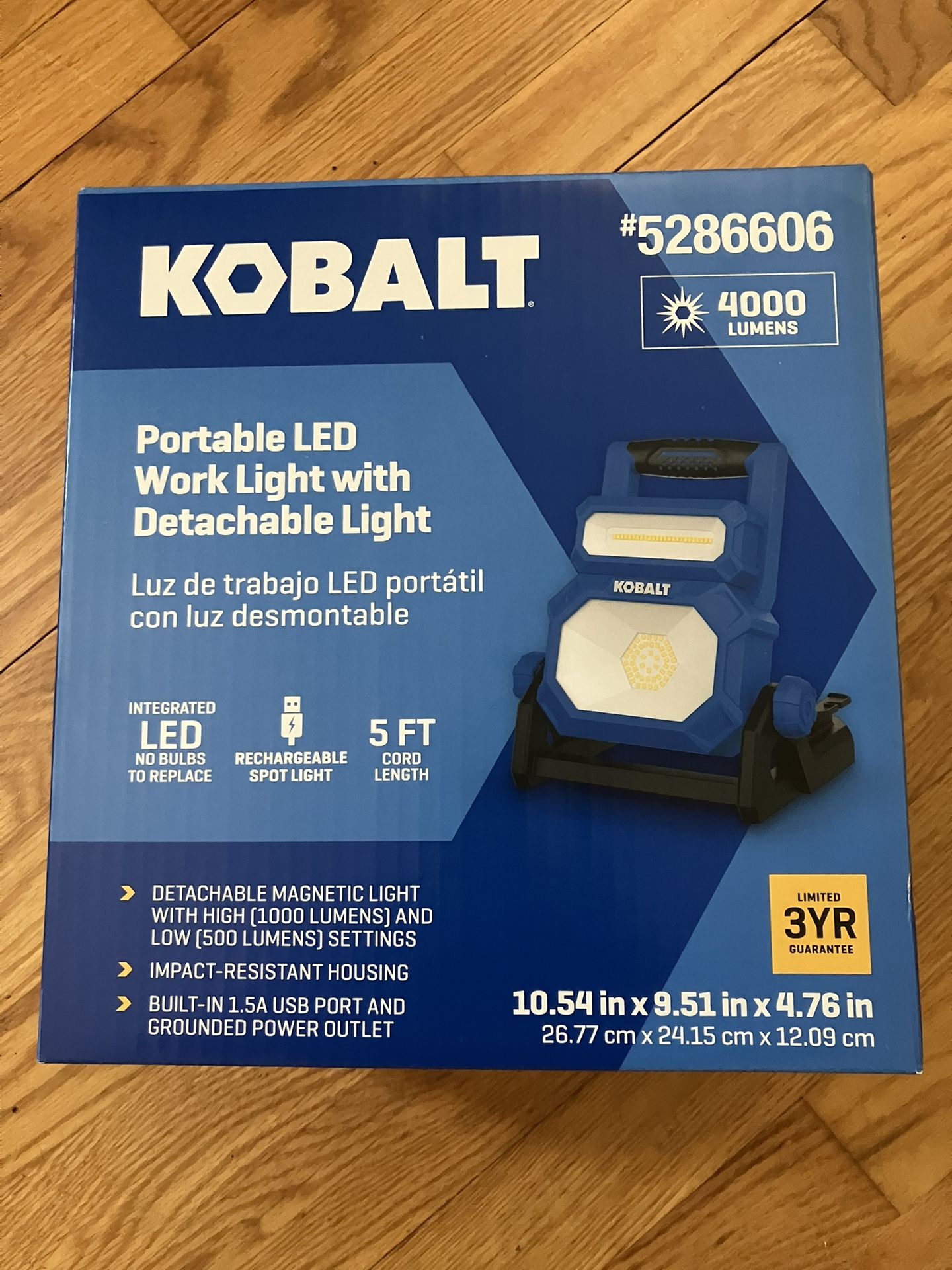 Kobalt LED work light with detachable light rechargeable new in the box