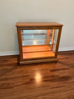 Oak Wood Lighted Glass Display Cabinet