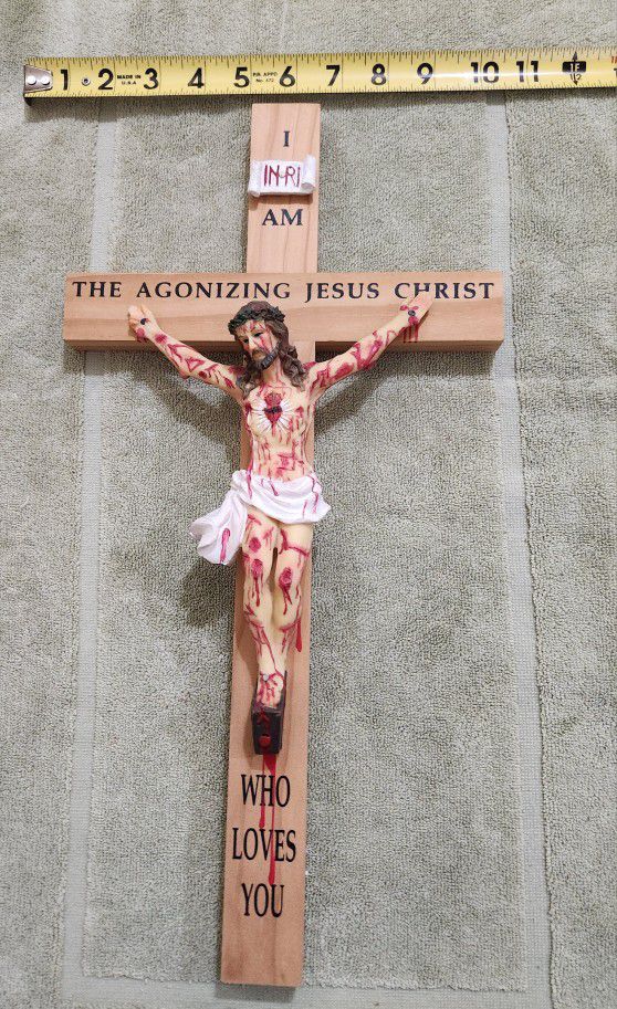 Catholic Agonizing Crucifix Jesus Pine Wood