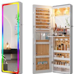 HNEBC LED Mirror Jewelry Cabinet With RGB Lights