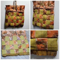 Vtg Coated Faux Leather Floral Patchwork Retro  Bucket Tote Travel Bag 