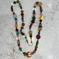 Beautiful Vintage Glass & Plastic Beaded Necklace Unique Beads Bohemian Abstract