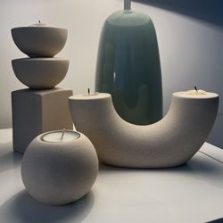 Cream Ceramic Candle Holder Set