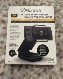 Aluratek 2K HD Webcam with Dual Stereo Noise Cancelling Mics, Auto Focus New