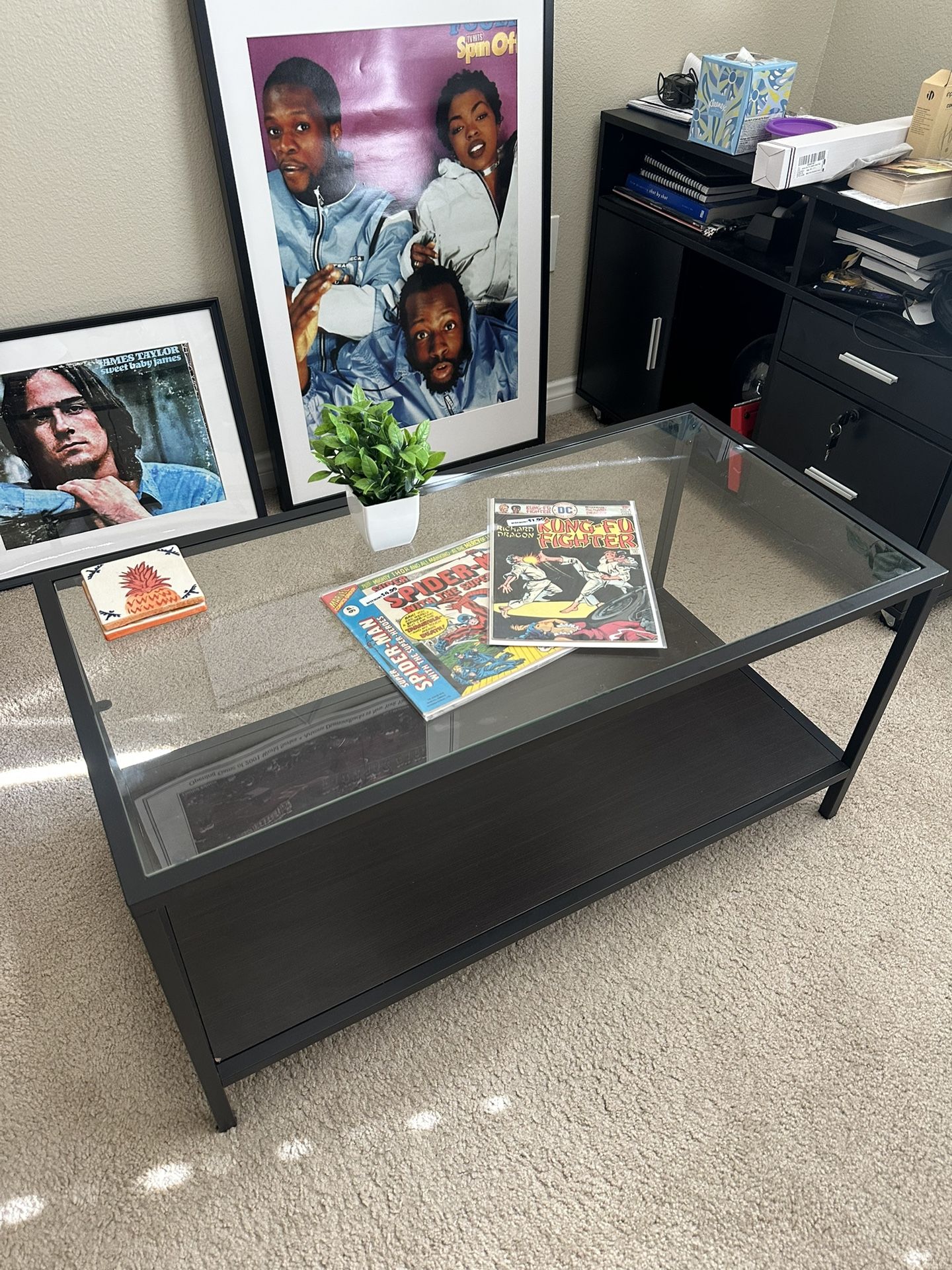 GLASS COFFEE TABLE WITH SHELF