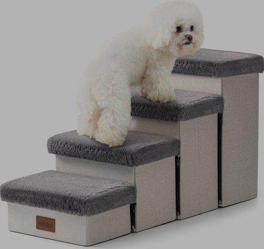 Pet Stair for Small Dogs with Storage, 17.7" H Foldable Dog Ramp with Soft Leakproof Cover, Older Cat Steps for Couch Sofa Bed, Lightweight, 4 Steps