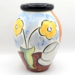 Vintage ELPA Alcobaca Portugal Hand Painted Colorful Floral Ceramic Vase 10in