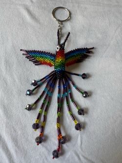 Huichol Glass Beaded Hummingbird Purple