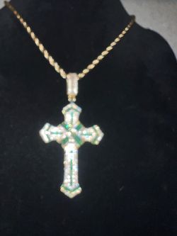 New beautiful CZ cross pendant & chain 14K plated