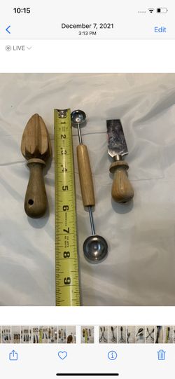 Vintage Wooden Kitchen Tools, Lemon Squeezer, Cheese Cutter,Melon double baller 