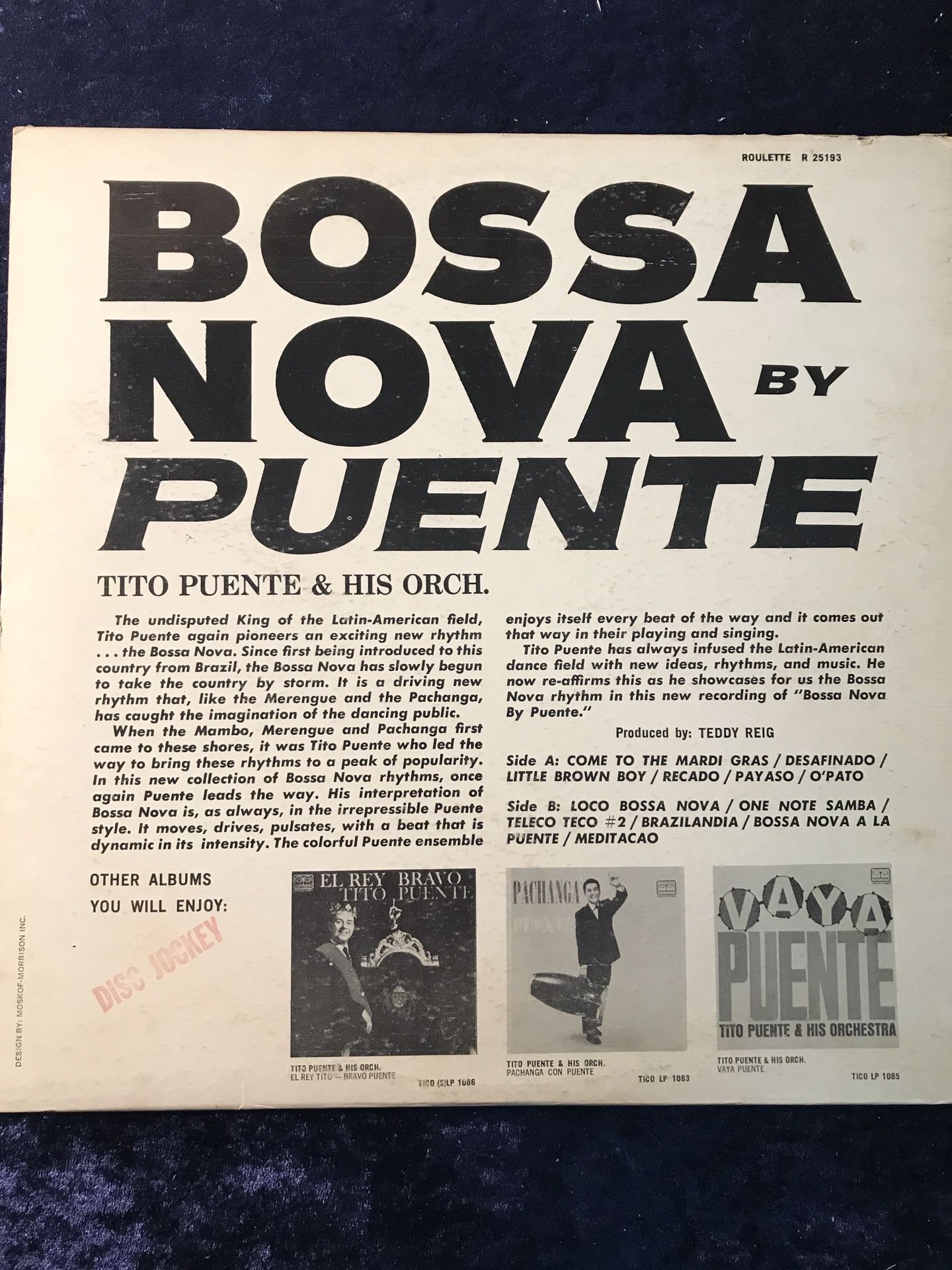 TITO PUENTE - Bossa Nova by Puente - LP 1962 Jazz Vinyl Mono