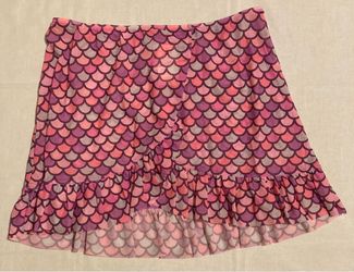 Girls Pink Purple Mermaid Scale Print Tiered Ruffle Cover-Up Skirt Flare Skater