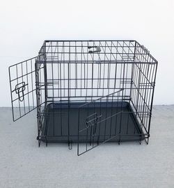 (NEW) $30 Double Door 24” Dog Crate Cage Folding Metal Kennel, Plastic Tray 24x17x19 Inches