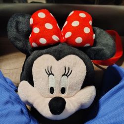 DISNEY Minnie Mouse Head Cross Body Shoulder Strap Bag Plush Zip Pocket Purse