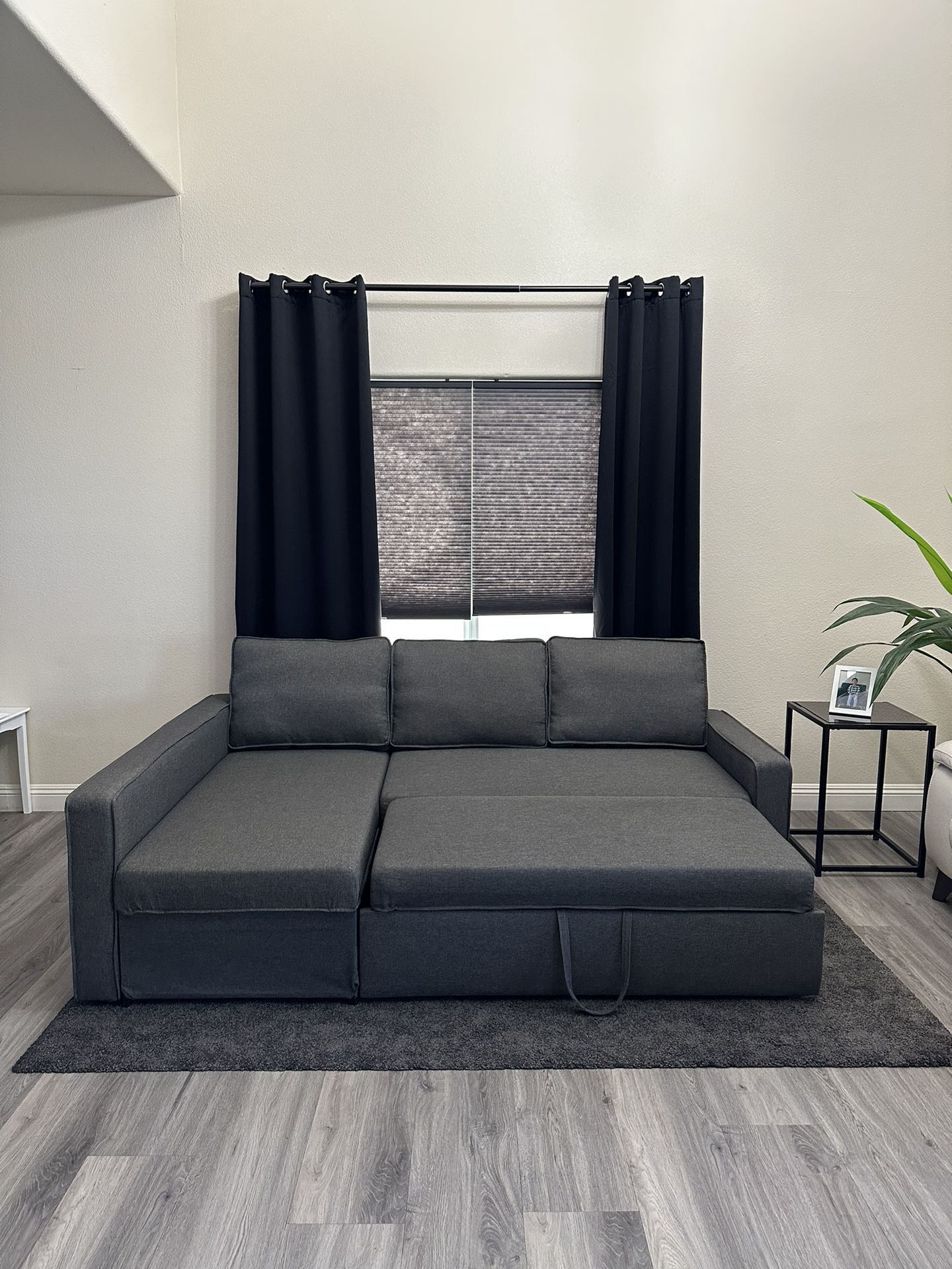 Modern Dark Grey Pop Up Sleeper Sectional Sofa Couch