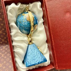 World Globe with Clock  Blue Lapis Stone Gemstone 5" Desktop *UNTESTED* 