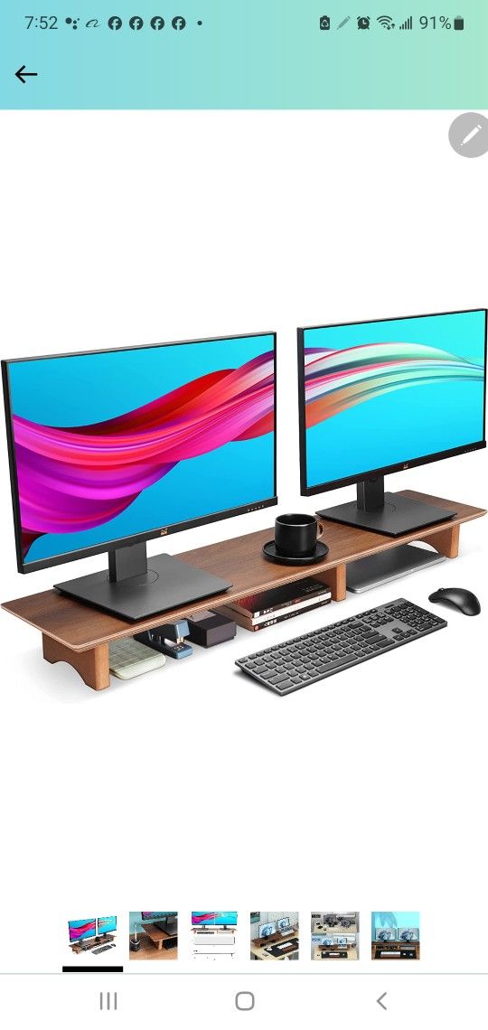 Aothia Large Dual Monitor Stand Riser, Solid Wood Desk Shelf with Eco Cork Legs for Laptop Computer/TV/PC/Printers, Perfect Desktop Stands Organizer w
