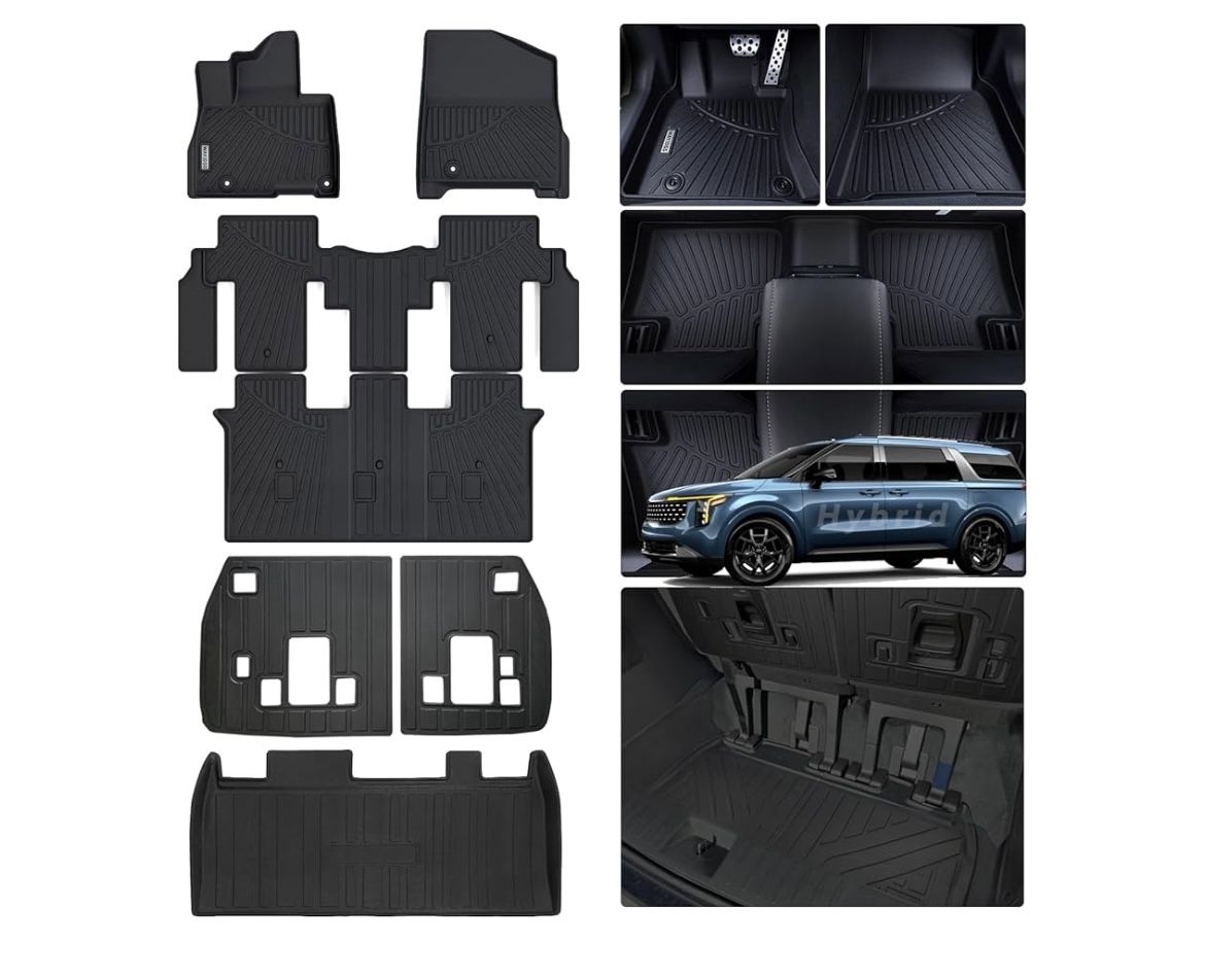 New open box Floor Mats for 2025 KIA Carnival Hybrid 8 Seats (NOT for Pure Fuel & Prestige Models) with Trunk Mat & Backrest Mat,TPE All Weather Prote