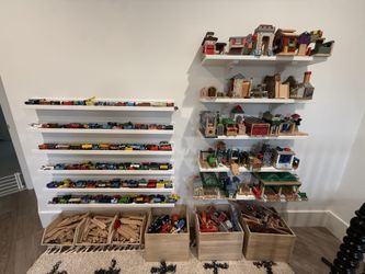 Huge wooden train lot. Tracks, trains and Stations