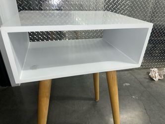 White Mid-Century Modern Side Table with Shelf