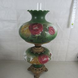 Vintage Glass Floral Globe Hurricane Two Way Electric Lamp 27" Tall


