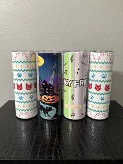 Custom 20 oz Tumblers – Halloween, Christmas & Freaky Friday Designs