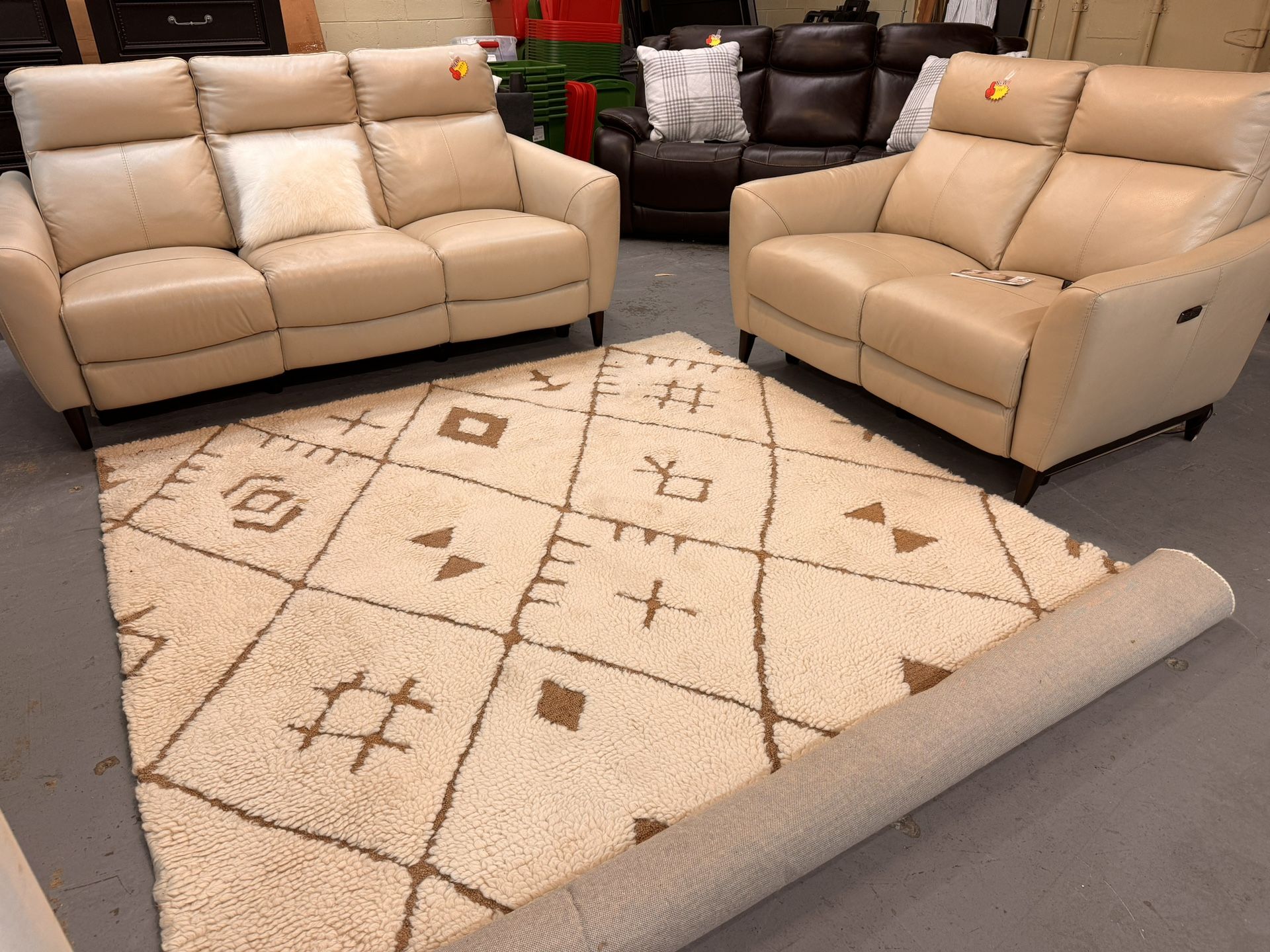 Electric Recliner Sofa And Loveseat Set Cream Leather